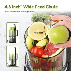 Masticating Juicer, 5.2-inch Feed Chute for Whole Fruits &Vegetables, Non-Clogging Slow Cold Press Juicer with Triple Strainers, Powerful 200W Motor