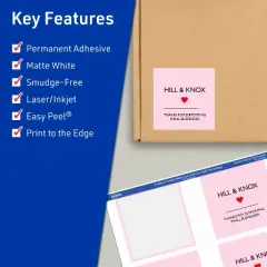 Avery TrueBlock Matte White Paper Labels,  3" x 3" Square