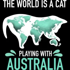 Junior's Design By Humans The World Is A Cat Playing With Australia Map By ZeusSE T-Shirt