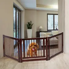 Costway Folding Free Standing 3 Panel Wood Pet Dog Safety Fence