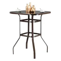 Bar Height Patio Table Bistro High Top Patio Table Outdoor Bar Table Metal Frame Tempered Glass Table
