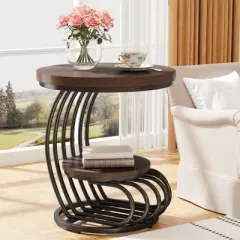 Tribesigns 2-tier Round End Table, Side Table with Storage Shelf, Metal Arc-Shaped Frame Accent Table for Living Room, Bedroom