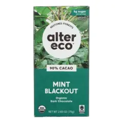 Alter Eco Organic 90% Cacao Mint Blackout Dark Chocolate Bar - Case of 12/2.65 oz