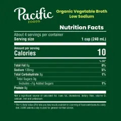 Pacific Foods Gluten Free Organic Low Sodium Plant Based Vegetable Broth - 32oz