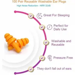 Quality Plugs 50 Pair of Soft Reusable Silicone Ear Plugs for Sleeping Swimming Concert Music Construction Work Industrial Shooting - 25dB NRR