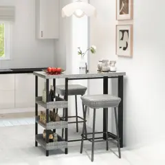 Costway 43.5" Outdoor Bar Table with Tempered Glass Top & 3 Rattan Shelves Storage