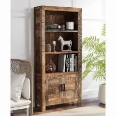 81" Audrey 3 Shelf Rustic Mango Wood Bookcase - Furniture Of America