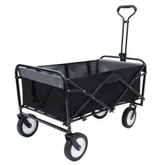 DOMETOUR Collapsible Foldable Wagon Cart with Straps, All-Terrain Wheels, 360lbs Capacity for Camping, Shopping, Sports, Gardening, Fishing, Black