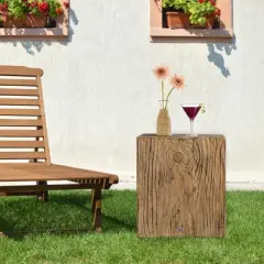 HOMCOM Decorative Side Table with Square Tabletop, Rustic Concrete End Table with Wood Grain Finish, for Indoors and Outdoors, Natural