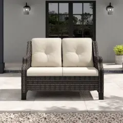 YARDSIGHT Outdoor Wicker Loveseat, 2-Seater Patio Sofa with Thick Cushions, All-Weather Rattan Couch for Garden, Porch, Balcony, Backyard