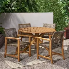 Christopher Knight Home Outdoor Acacia Wood and Wicker 5 Piece Dining Set, Teak/Mixed Mocha