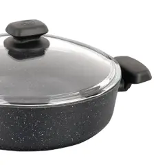 Korkmaz Ornella Non Stick 9.5 Inch 2.5 Liter Low Casserole with Lid in Black