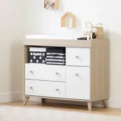 Yodi Changing Table with Drawers - Soft Elm and Pure White - South Shore