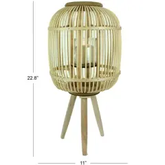 Essential Decor & Beyond 22.8" Tropical Bamboo Floor Lantern With Glass Candle Holder and Wooden Legs Decorative Accent