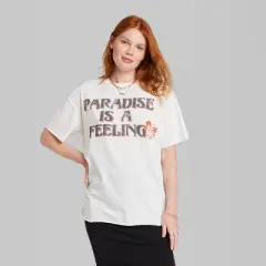 Women's Ascot + Hart Paradise Is A Feeling Short Sleeve Graphic Boyfriend T-Shirt - Off-White