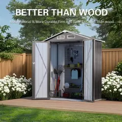 5X3 FT Gray Metal Outdoor Storage Shed with Lockable Door, All-Weather Small Compact Garden Tool Shed for Backyard or Lawn &ndash; Cuddlewood