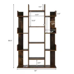Costway Bookshelf Tree-Shaped Bookcase w/13 Storage Shelf Rustic Industrial Style
