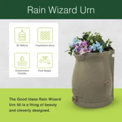 Good Ideas Rain Wizard 50 Gallon Rain Saver Barrel Water Storage Urn with Planter Space and 2 Brass Spigots, Sandstone (2 Pack)