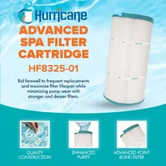 Hurricane Filters Replacement Spa Filter Cartridge for Unicel C-8325, PSD125U, Filbur FC-2790, and Sundance Horizontal Spa Cartridge, White