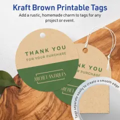 Avery Printable Round Tags with Sure Feed Technology, 3" Diameter, Kraft Brown Cardstock, Print-to-the-Edge, Laser/Inkjet, 60 Total