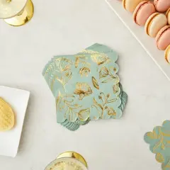 Sparkle and Bash 50 Pack Floral Paper Napkins, Scalloped Cocktail Napkins for Wedding & Birthday Party Decorations Supplies, Green 5x5 In