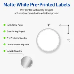 Avery Round Labels, Silver Border, 3" Diameter, 60ct