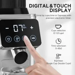 Coffee Grinder, 40mm Stainless Steel Conical Burr Grinder with 48 Grinding Settings, Grinding Time & 1-12 Cups Adjustable, Fit Espresso & Drip Coffee