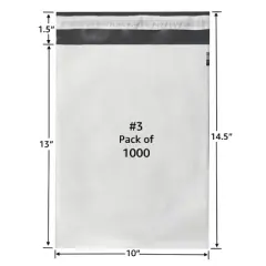UOFFICE Pack of 1000 Bulk Poly Mailers Bags 10"x13" - #3 White Self Sealing Envelopes