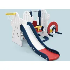 7 in 1 Toddler Slide and Swing Set, Kids Freestanding Slide Climber with Adjustable Swing and Basketball Hoop