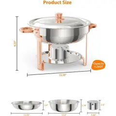 6-Pack 5QT Round Stainless Steel Chafing Dishes Set with Lid Holder & Cover - Buffet Warmers for Parties/Festivals/Weddings