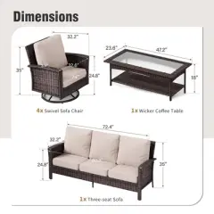 Captiva Designs 6pc Oversized Patio Outdoor Wicker Furniture Conversation Sofa Set with Coffee Table for Garden Yard Porch