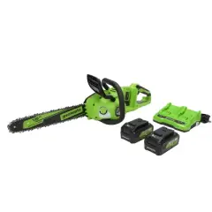 16" 24V 4Ah Power All Brushless Battery Powered Chainsaw with 2 USB Batteries & Dual Port Charger Included - Greenworks