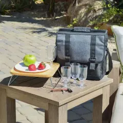 Picnic at Ascot Wine And Cheese Cooler w/ Table And Accessories - Charcoal Gray
