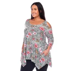 Plus Size 'Antonia' Cold Shoulder Tunic - White Mark