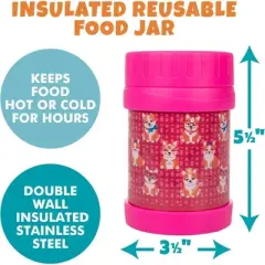 Bentology Corgi Dog Lunch Jar Thermos - Leak-Proof Storage for Hot or Cold Food, Soups, Liquids with Wide Mouth- BPA Free for Back to School Lunch