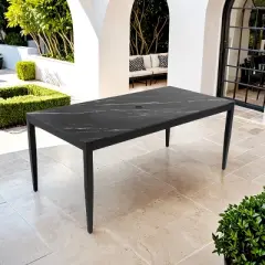 71'' Aluminum Rectangle Outdoor Dining Table for 6, Patio Table with Sintered Stone Top, Umbrella Hole, for Patio or Garden - Koiai