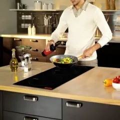 VEVOR Electric Cooktop, 2 Burners, 12'' Induction Stove Top, Built-in Magnetic Cooktop 1800W, 9 Heating Level Multifunctional Burner