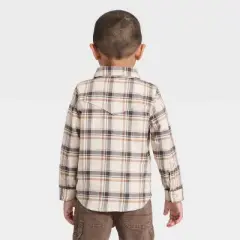 OshKosh B'gosh Toddler Boys' Long Sleeve Western Plaid Shirt - Cream/Tan