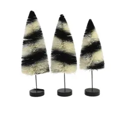 Bethany Lowe 12.0 Inch Black Stripes Delight Trees Halloween Decorative Tree Set , Halloween Decor Bottle Brush Halloween (3PC)