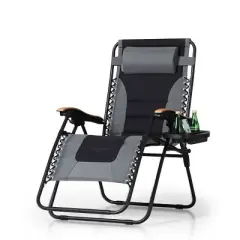 Captiva Designs Patio Zero Gravity Free XL Padded Seat Recliner with Cup Holder & Alloy Steel Frame - Gray
