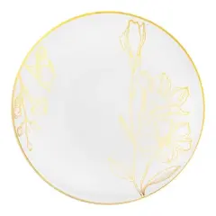 Smarty Had A Party 7.5" White w/ Gold Antique Floral Plastic Salad Plates - 120 pcs