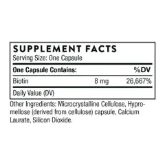 THORNE Biotin 8 - Vitamin B7 (Biotin) for Healthy Hair, Nails, and Skin - 60 Capsules