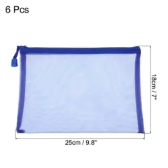 Unique Bargains Mesh Zipper A5 Nylon Pencil Case Storage Pockets 6 Pcs