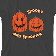 Kids Halloween Two Jack O Lanterns Spooky & Spookier Youth Charcoal Short Sleeve Crew Neck Tee