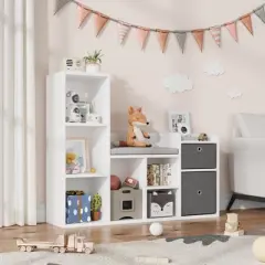 Kids Bookshelf, Children Bookcase with Soft Cushion Seat, Children Toy Storage Cubby, Kids Storage Cabinet for Playroom, Kids Room, Hallway