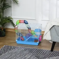 PawHut 2-Level Hamster Cage Rodent Gerbil House Mouse Mice Rat Habitat Metal Wire with Exercise Wheel, Play Tubes, Water Bottle, Food Dishes & Ladder