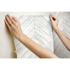 RoomMates Wood Herringbone Boards Peel & Stick Wallpaper: Removable Vinyl, Self-Adhesive, Modern Blue Design, 28 Sq Ft Coverage