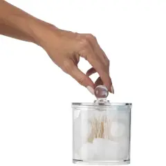 Clear Cotton Ball and Swab Organizer with Lid&mdash; Acrylic Compact Jar Makeup Cotton Organizer, Durable Vanity Storage Organizer