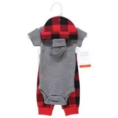 Hudson Baby Boys Thermal Preemie Layette Set 4pc Short Sleeve Outfit, Buffalo Plaid, Preemie