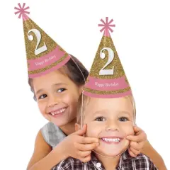 Big Dot of Happiness 2nd Birthday Girl - Two Much Fun - Cone Happy Second Birthday Party Hats for Kids and Adults - Set of 8 (Standard Size)